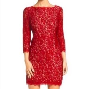 ADRIANNA PAPELL Red Lace Scalloped Dress Size 12.